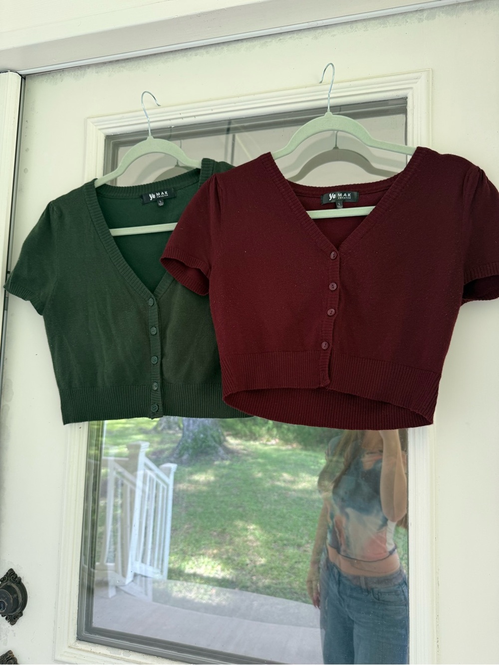 Two Cropped Button Down Sweater Tops